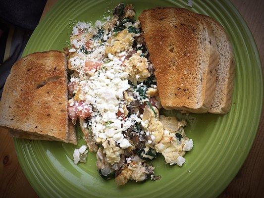 #10 Spinach & Feta Omelet served with toast