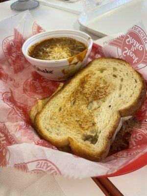 Frisco Melt with a cup of Chili