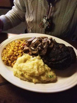 Steak. Mash,corn, my husband loved it