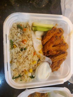 Hot wings and fried rice