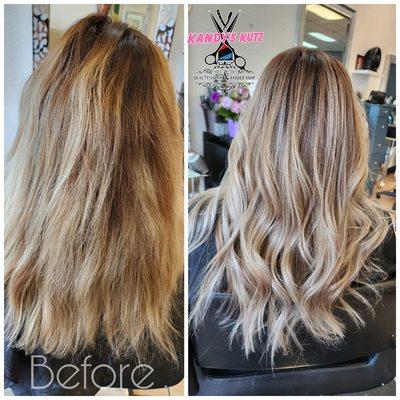 Before and after 
Vanilla blonde