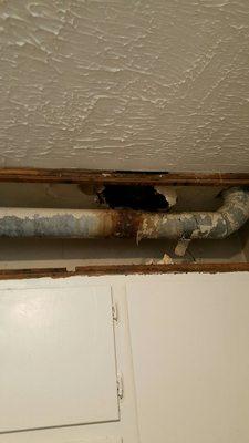 Sewerage leak disintegrated the drywall, caused mold damage and contaminated dishes, appliances, food, etc.