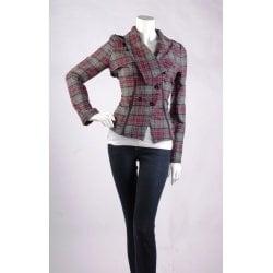 L/S Woven Blazer in Charcoal and Pink