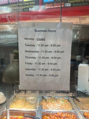 Business Hours as of April 2023