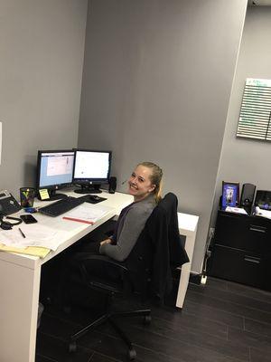 One of our loan Partners, Megan always smiling while on the phone! Day 7 at her new position!