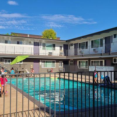 Residents enjoying the pool.