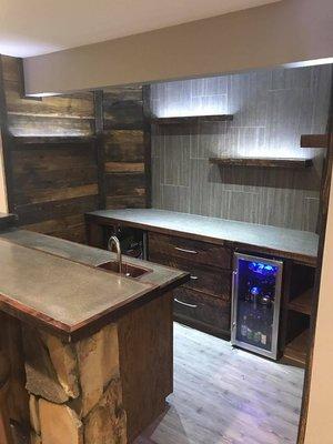 A custom made basement bar!