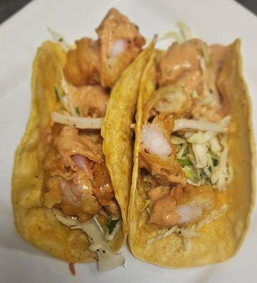 One of our newest Menu Items... Beer battered shrimp tacos!  HUGE Fan Favorite!