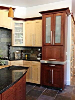 The elegant cherry cabinet caps off this breathtaking kitchen by drawing the eye into the natural beauty and detail of this kitchen.