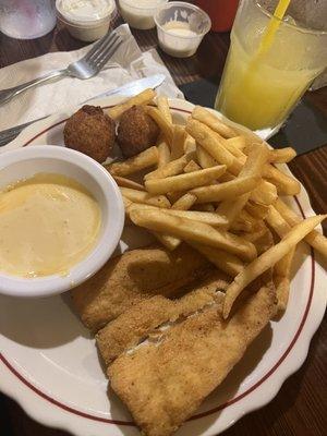 Fried Mahi with Lobster Sauce and French Fries