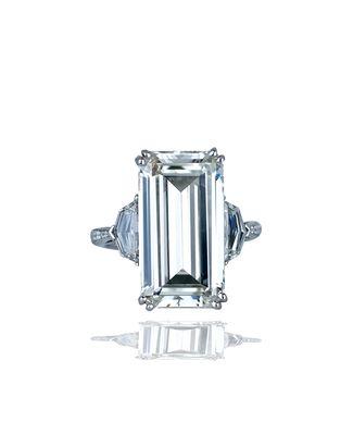 10 Carat Emerald Cut Diamond Three Stone Ring