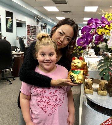 Amaya and Kim and the lucky cat