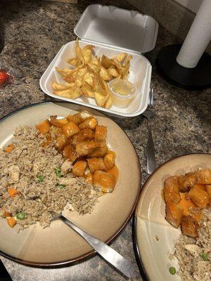 Sweet and sour chicken, chicken fried rice, butterflies