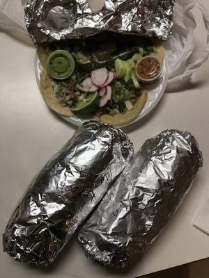 Carnitas tacos, Cali burrito, & big burrito #3 combo