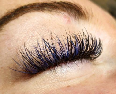 Volume lashes with Blue lashes mixed in by Ali