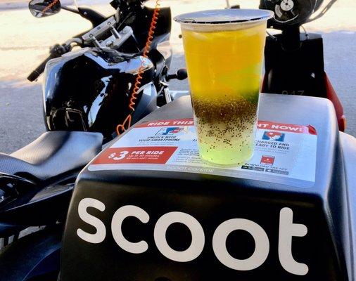 Vroom vrooming with some iced green tea