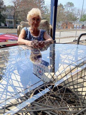 Grandma enjoying an outdoor lunch!!