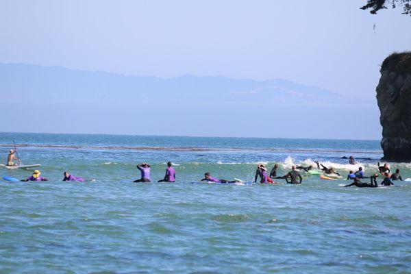 Purple Shirts are Richard's Surf School, Blue Shirts are Ed's Surf School