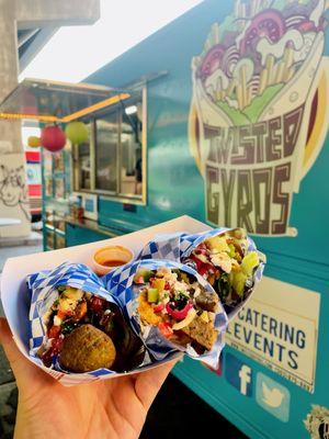 Mini Gyro Trio from Twisted Gyros at Portland Night Market's "Snack Fest" Location: Portland, Oregon USA