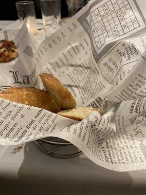 Bread in newspaper like paper