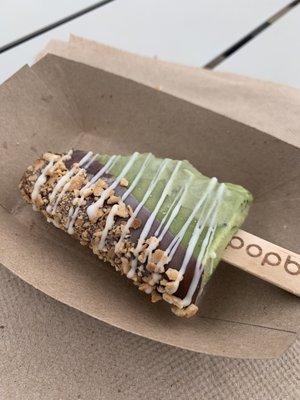 Green tea nut Gelato on a stick