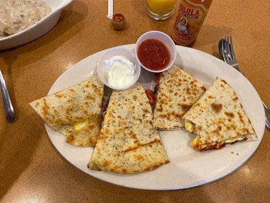 Breakfast quesadilla!  Huge!  Delicious