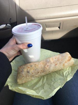 The only way to eat a giant burrito is in your car. It's sort of a law. Be sure to stress this if you get pulled over.