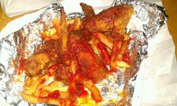 Wings, fries and catsup