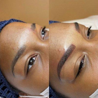 Eyebrow microblading before and after