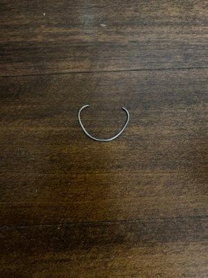 Picture of unraveled collar ring that holds his dog tags.