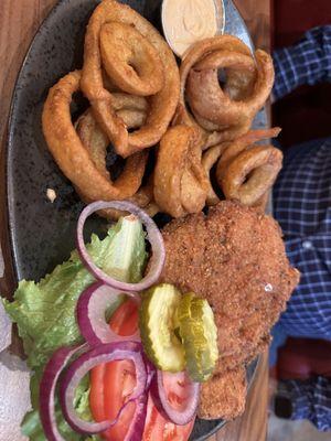 Tenderloin with greasy onion rings