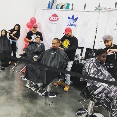 Warehouse shoe sale free haircuts event ! Our barbers always giving back to the community