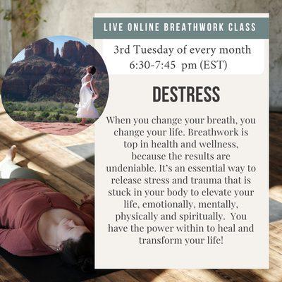 Monthly community classes to release stress and connect with your true essence.