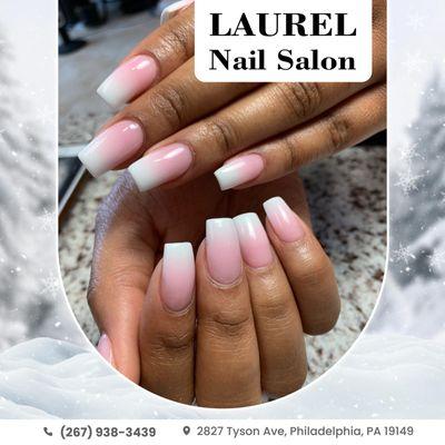 Soft ombre pink and white nails for a look that's timeless and effortlessly elegant.