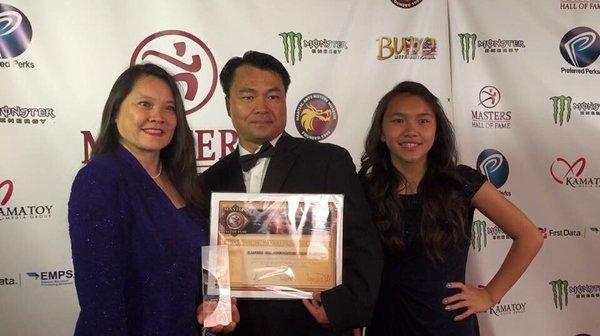 Hollywood Master Hall of Fame. John Chang and family June 6, 2015. Hollywood Roosevelt hotel LA California.