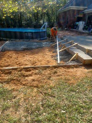 Forming the area for slab to be used for set up a hot tub.