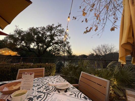 Patio dining overlooking Blue Hole and the lovely San Gabriel River