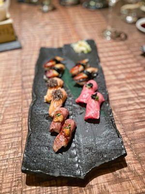 Nirgiri (wagyu, unagi, otoro, salmon belly)