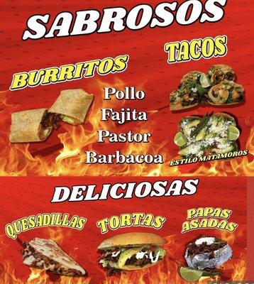 Tacos, Tortas ,Burritos, Quesadillas,Papas Asadas,QUESABIRRIA