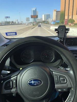 Steering wheel on a straight.