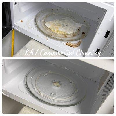 Office microwave before and after.