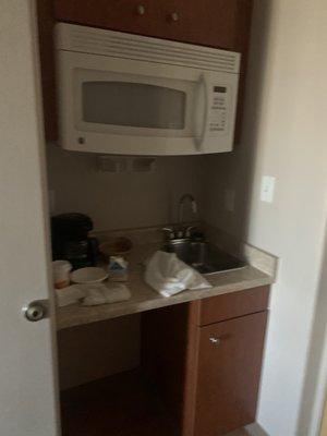 Smaller kitchen space.  The main suite has two rooms that have a connecting door.