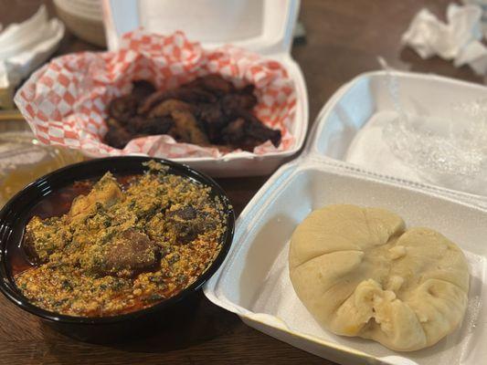 FuFu with Egusi and a side of plantains (a generous helping of each btw)