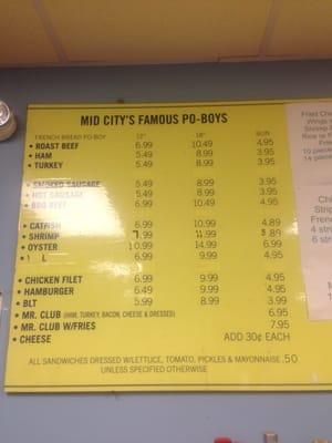 PO boy menu