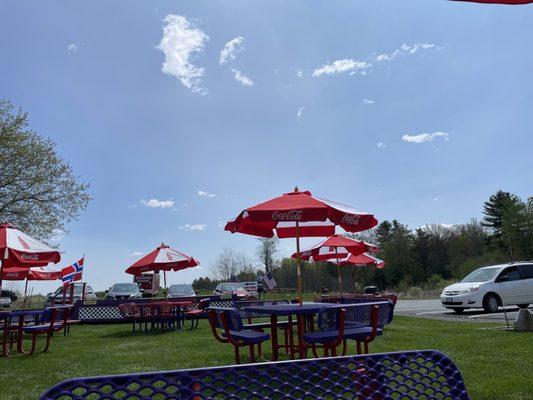 5/11- A beautiful day at Red Barn. Plenty of seating with umbrellas for everyone.