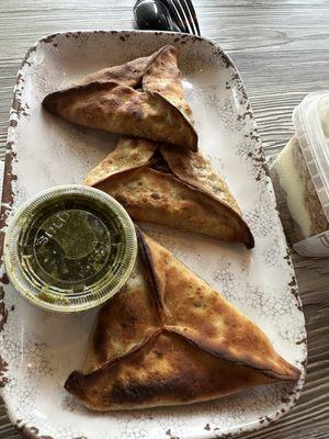 Lebanese Veggie Pies.  Choice of potato or spinach filling.  We tried both.