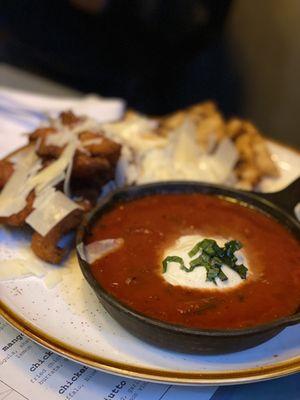 Chicken Parm Dip Fried chicken, marinara sauce, burrata, garlic flatbread.