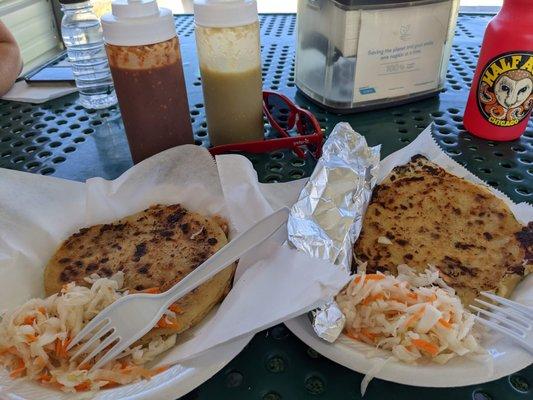 Loroco and Revuelta Pupusas plus an Asada Taco