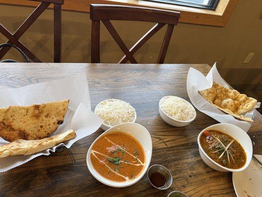 Butter Chicken, Chicken Kadhai,  Rosemary Naan and Kashmiri Naan