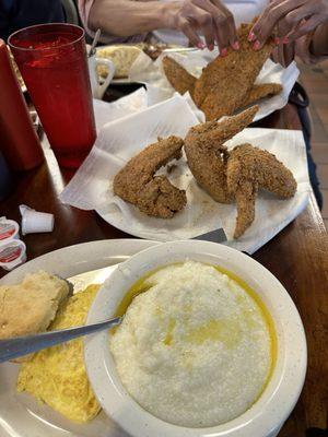 Grits, eggs and wings